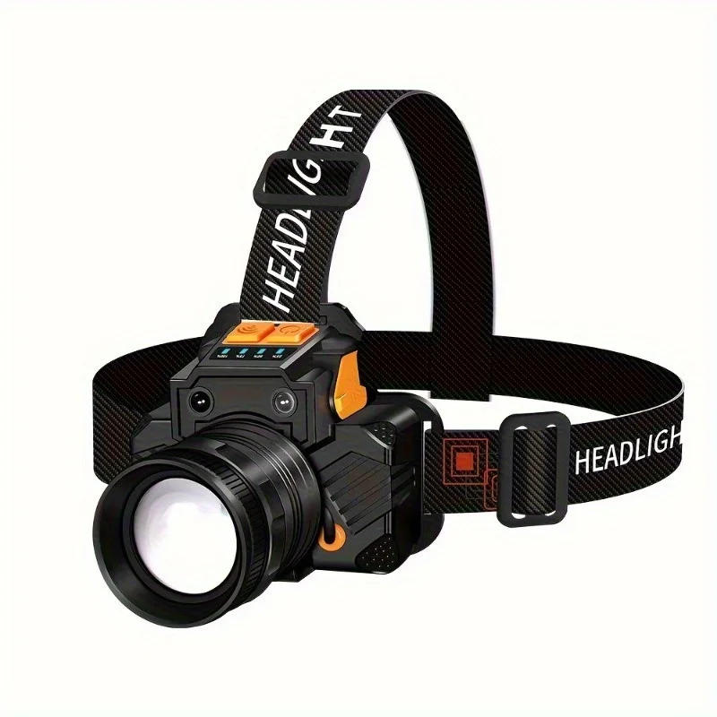 Headlights rechargeable, focus adjustable, 90° adjustable, 3 beam mode, ideal for outdoor camping, camping gear, fishing