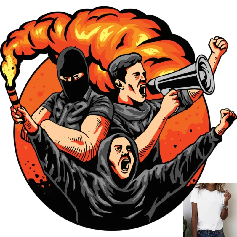 Street Trend Protesters Pattern Heat Transfer White Ink Iron - on, Versatile & Stylish, Suitable for T - shirts, Canvas Bags &