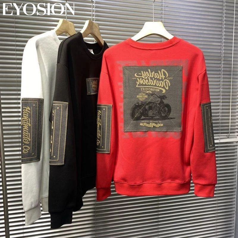 2022 Men\'s Sweatshirts Autumn Winter Cotton Thicken Printed Long Sleeve O-Neck Pullover Male Casual Basis Tops Streetwear 4XL