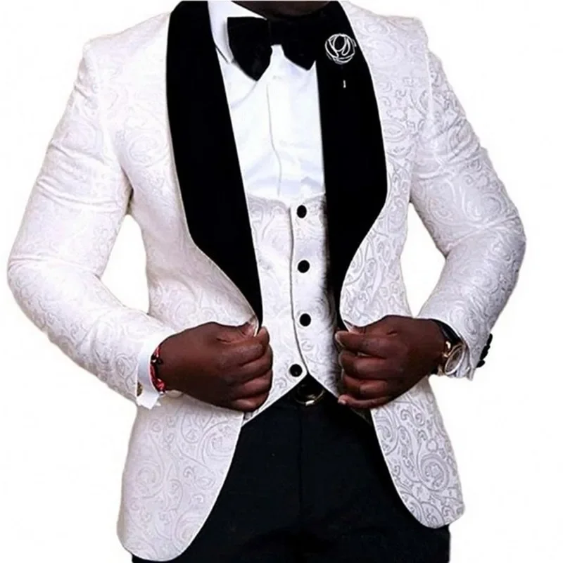 Traje de novio de 3 piezas para hombre, esmoquin de color Beige con solapa negra, Blazer DE BODA (chaqueta + Pantalones + chaleco)
