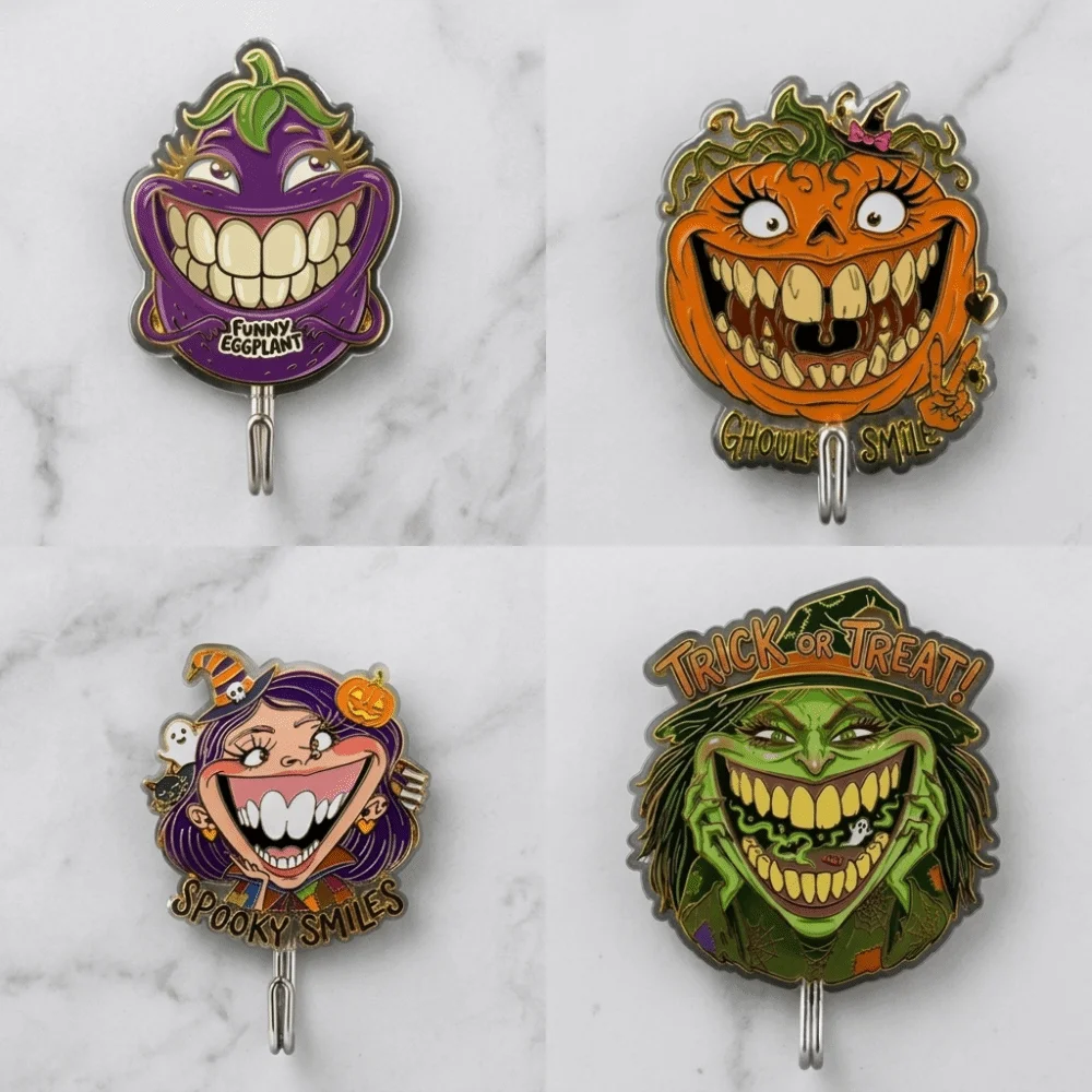 No Drill Halloween Hooks Strong Sticky Backing Lightweight Sturdy Plastic Self Adhesive Hooks Vivid Printing Traceless Sticky
