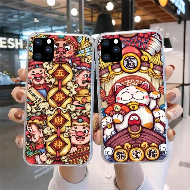 Chinese God of Wealth Cell Phone Case for Huawei P50 P40 P30 Pro Mate 40 30 Pro Nova 8 8i Y7P Honor Clear Phone Cover Funda