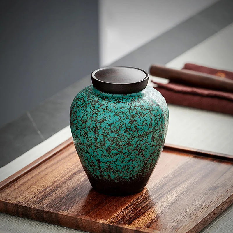 Dark Ceramic Storage Jar Lid Small Tea Sealed Ebony Kitchen Container Decoration