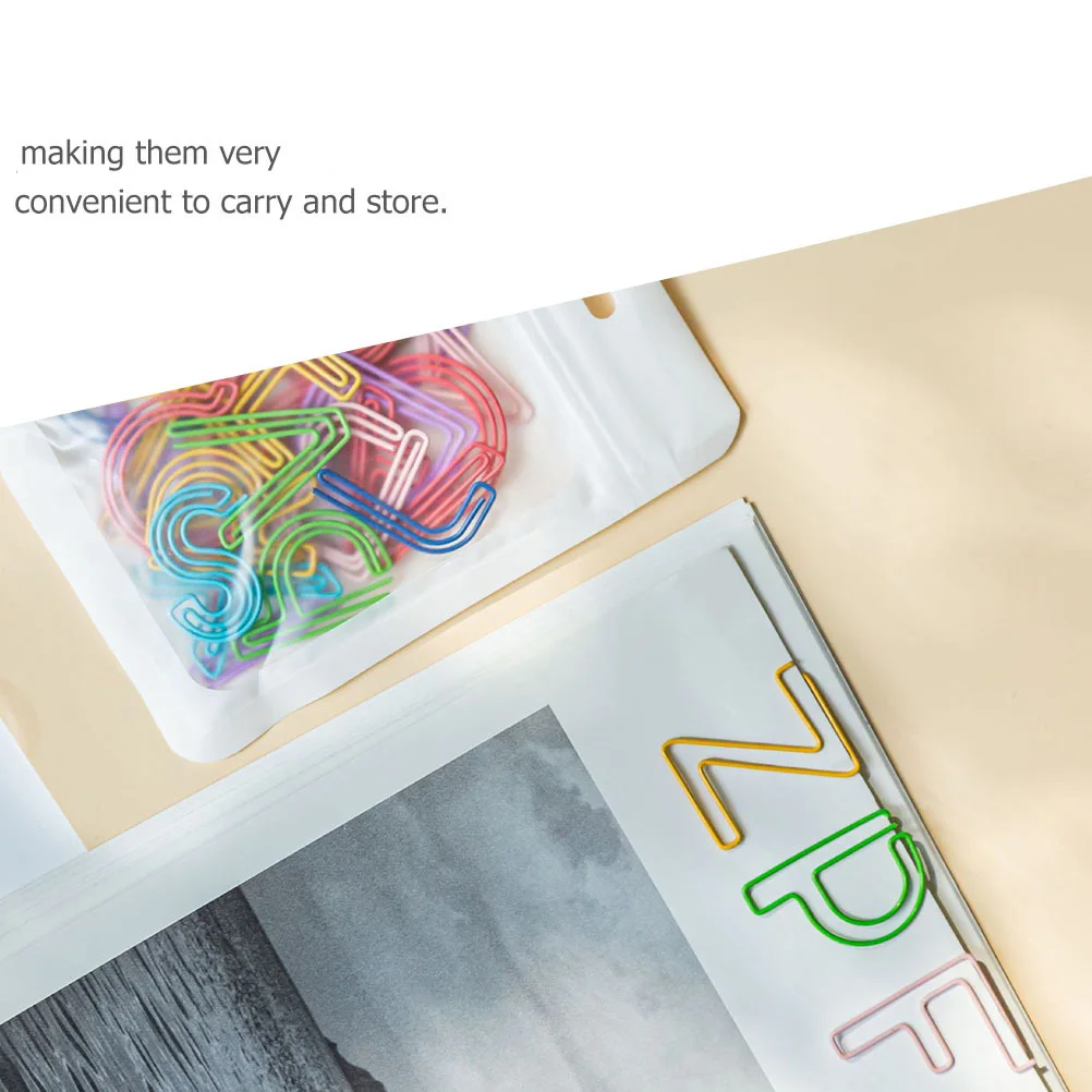 

52Pcs Letter Shaped Paper Clips Colorful Iron Bookmarks Clamps Page Guide Clips Student Stationery Office Accessory