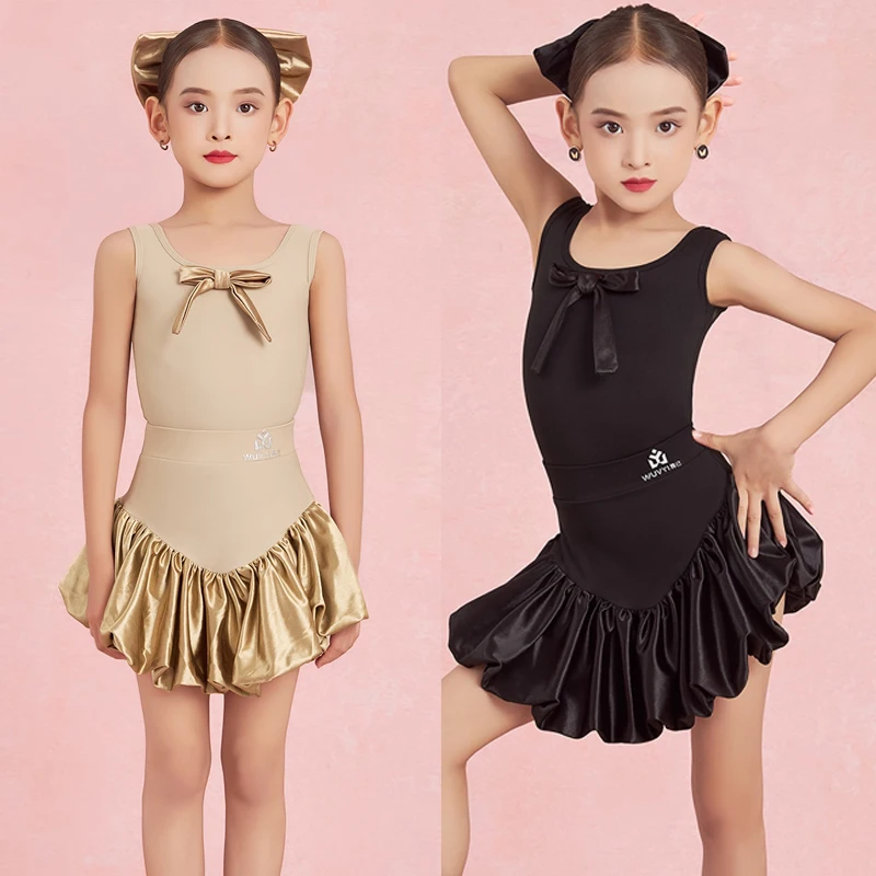 

2026 New High-End Latin Dance Clothing For Girls Sleeveless Tops Puffy Skirt Practice Suit Chacha Rumba Latin Costumes DQS20703