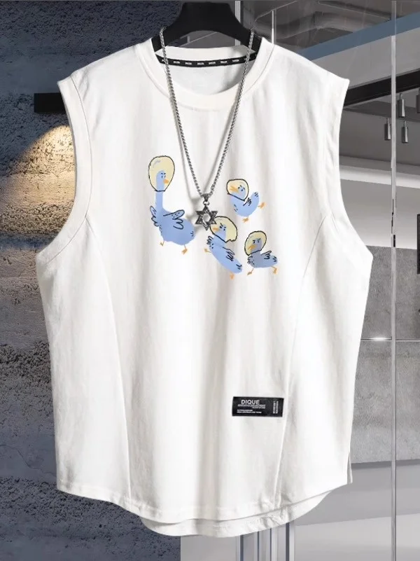 

2025 New Faion Large Size Cotton Printed Du oulder Vest ex Loose Svel T-irt Youth Casual Summer Top