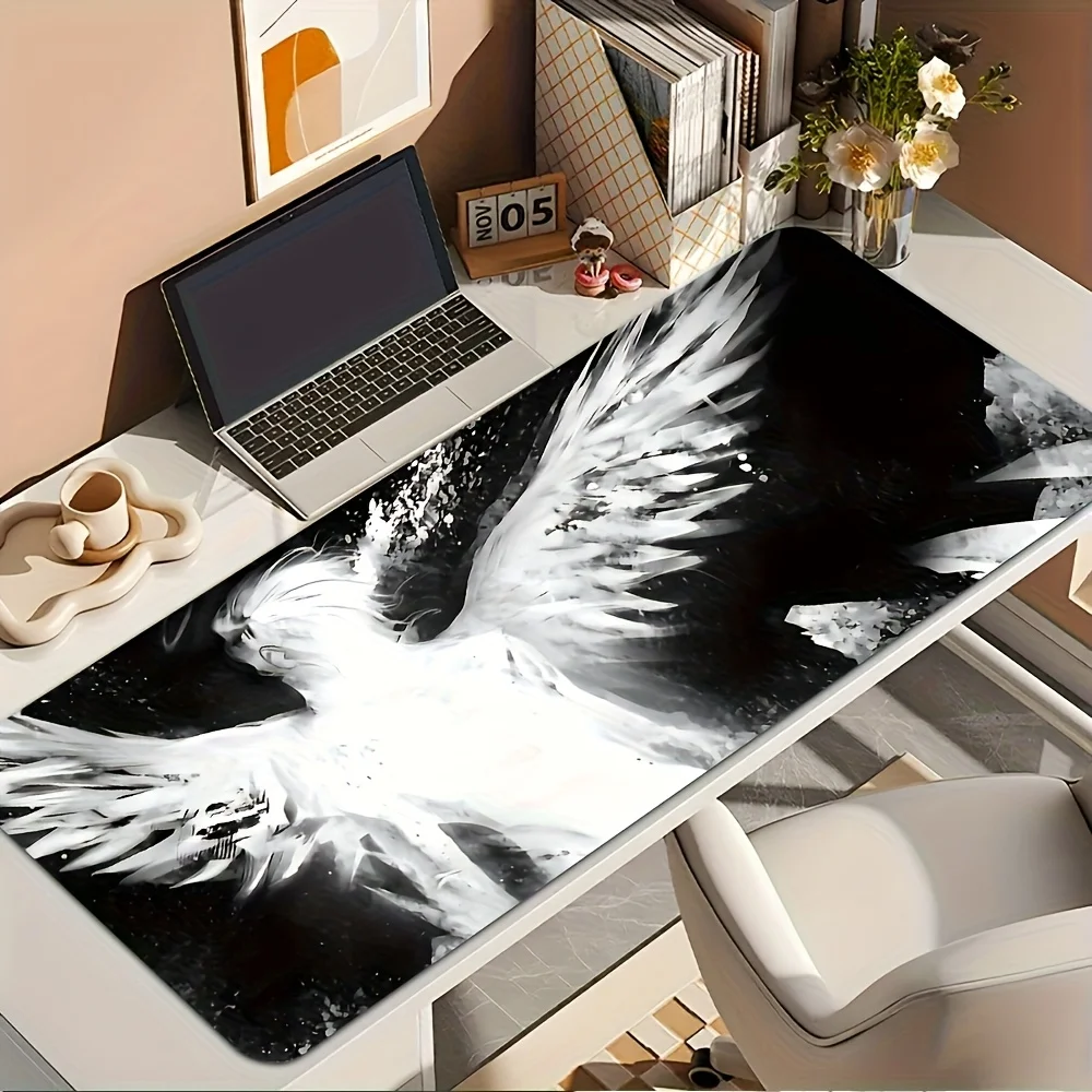 

1pc Large Gaming Desk Mat with Angel Wing Design - Non-Slip Rubber Base & Smooth-rolling Mouse Pad Suitable for Computer, PC