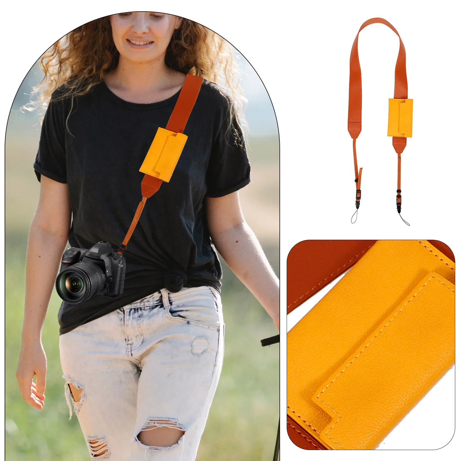 

Comfortable Adjustable PU Camera Shoulder Strap for Photographers with Card Bag Accessory Camera Strap