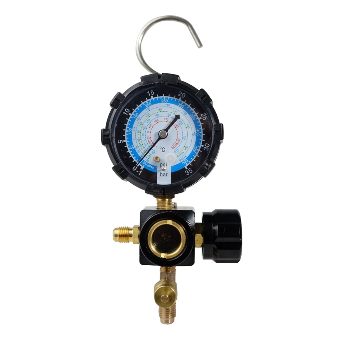 Low Side Pressure Gauge R410A R22 R404A Single Manifold Gauge with Control Valve for Air Condition Refrigerant Charging