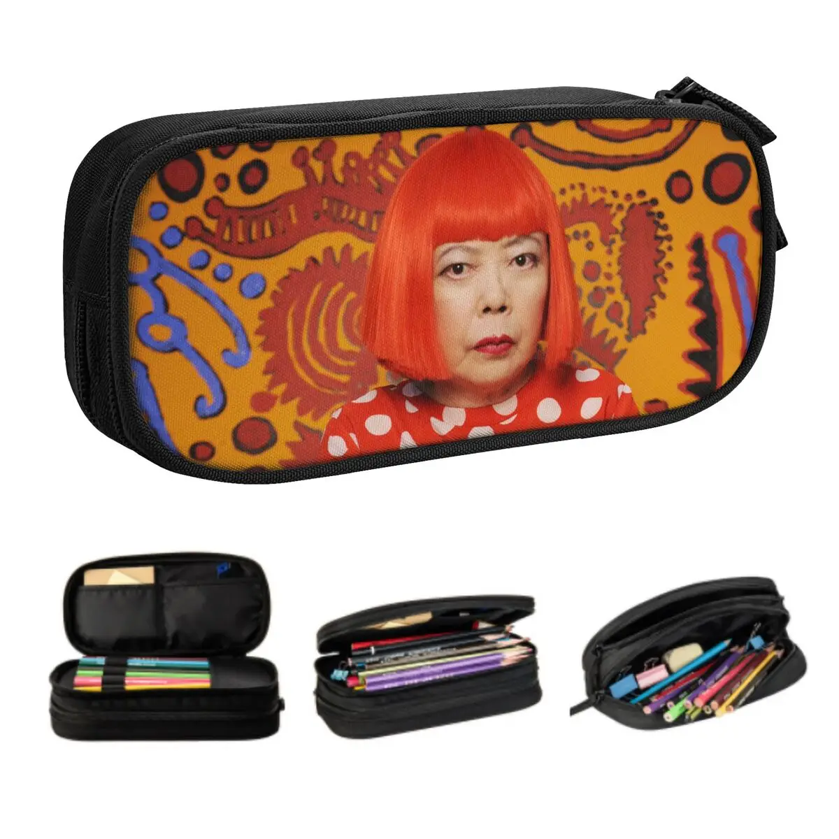 Cute Yayoi Kusama Self-portrait Pencil Case for Boy Girl Big Capacity Pencil Box School Supplies