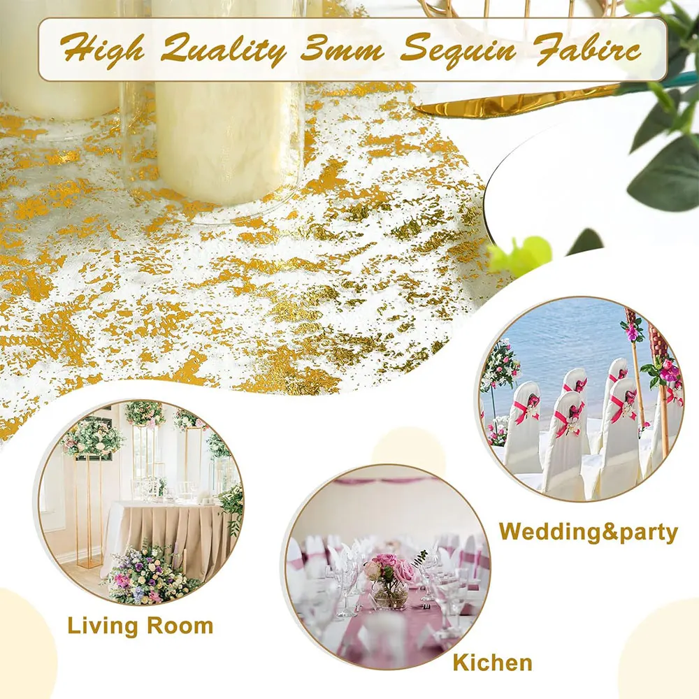 Sparkle Metallic Table Runners Gold Silver Thin Table Runner Glitter Sequin Metallic Foil Mesh Roll Birthday Party Decor Wedding