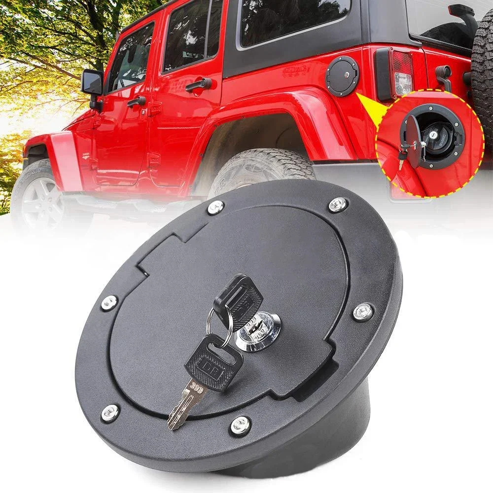 Black Aluminum ABS Fuel Filler Door Cover Gas Tank Cap for Jeep Wrangler JK 2006-2017  Tank Covers Accessorieswith Lock