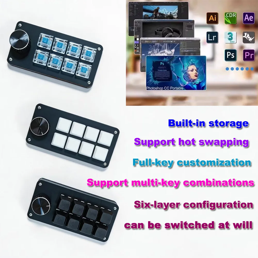 

Мини-клавиатура с одной ручкой и 8 клавишами, быстрая работа в один клик, многослойные настройки для офиса и развлечений