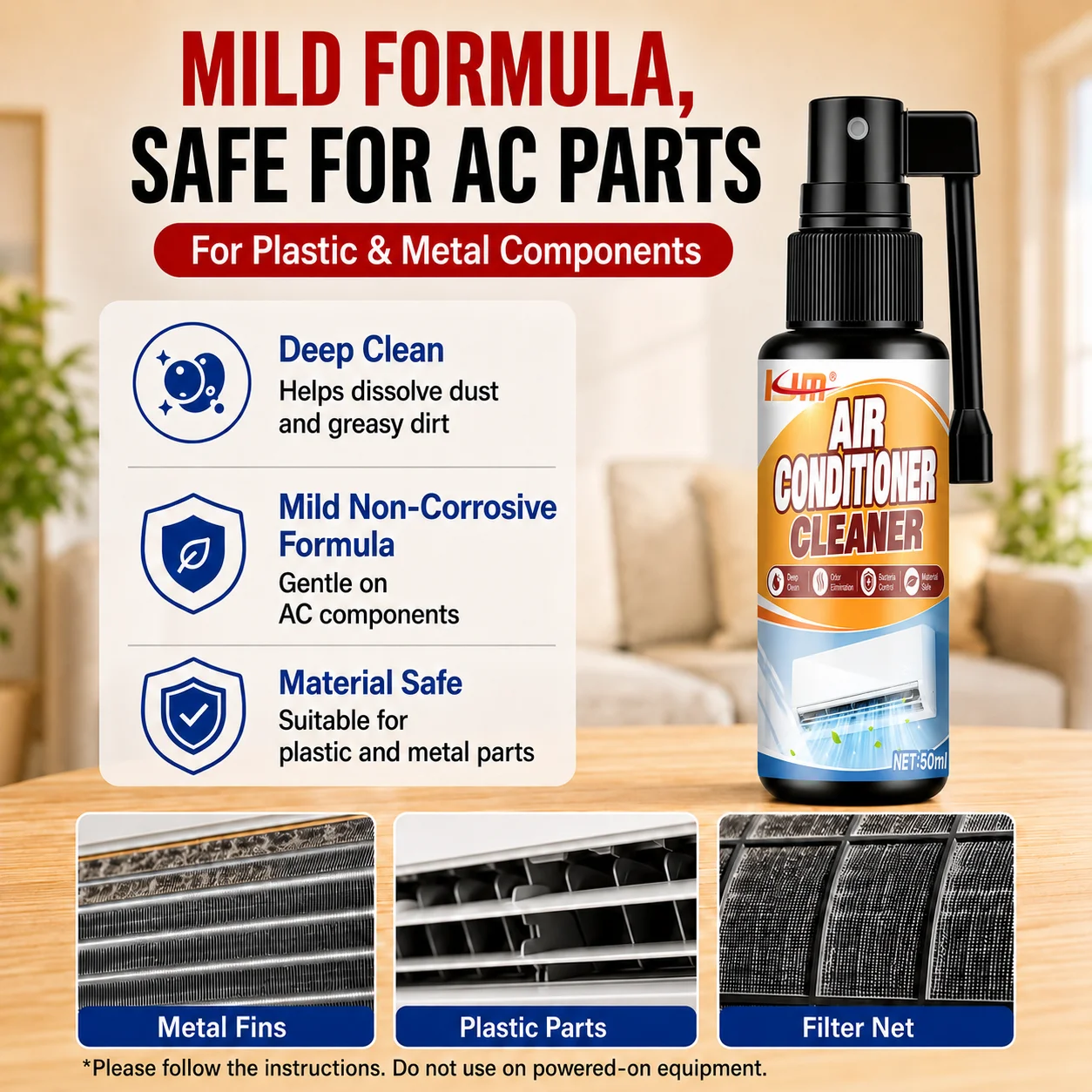 KJM Dual Spray Air Conditioner Cleaner Car Household Mildew Dirt Removing Spray 50ML Vent Odor Purify Maintenance Fluid view 5