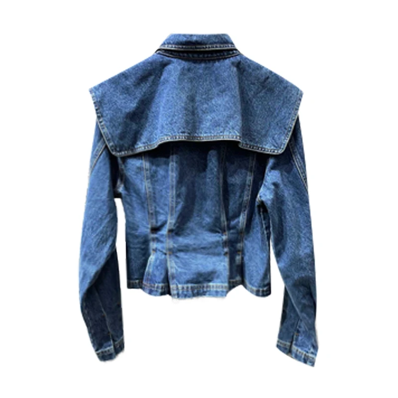 Getspring Women Denim Jacket Retro Large Pocket Decoration High Waist Short Ladies Jean Coat Fashion All Match Autumn Tops 2022