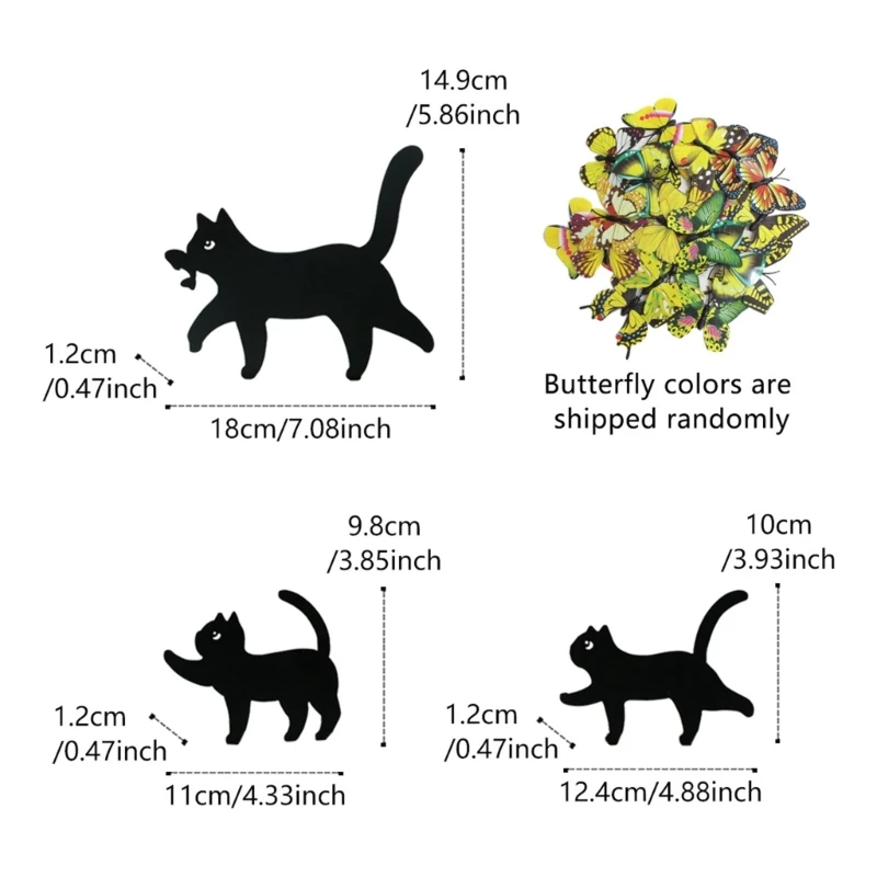 3pcs Black Cats Silhouettes Metal Garden Stakes Iron Art Outdoor Lawn Decorations Kxre