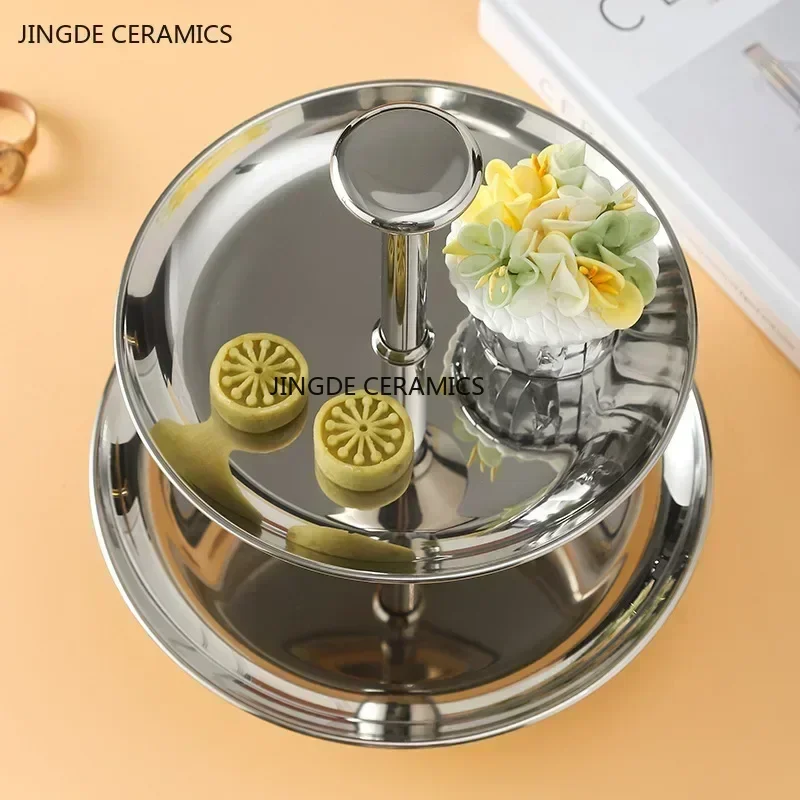 Stainless Steel Three-layer Fruit Tray Afternoon Tea Heart Trays Living Room Double Layer Dessert Cake Stand Kitchen Accessories