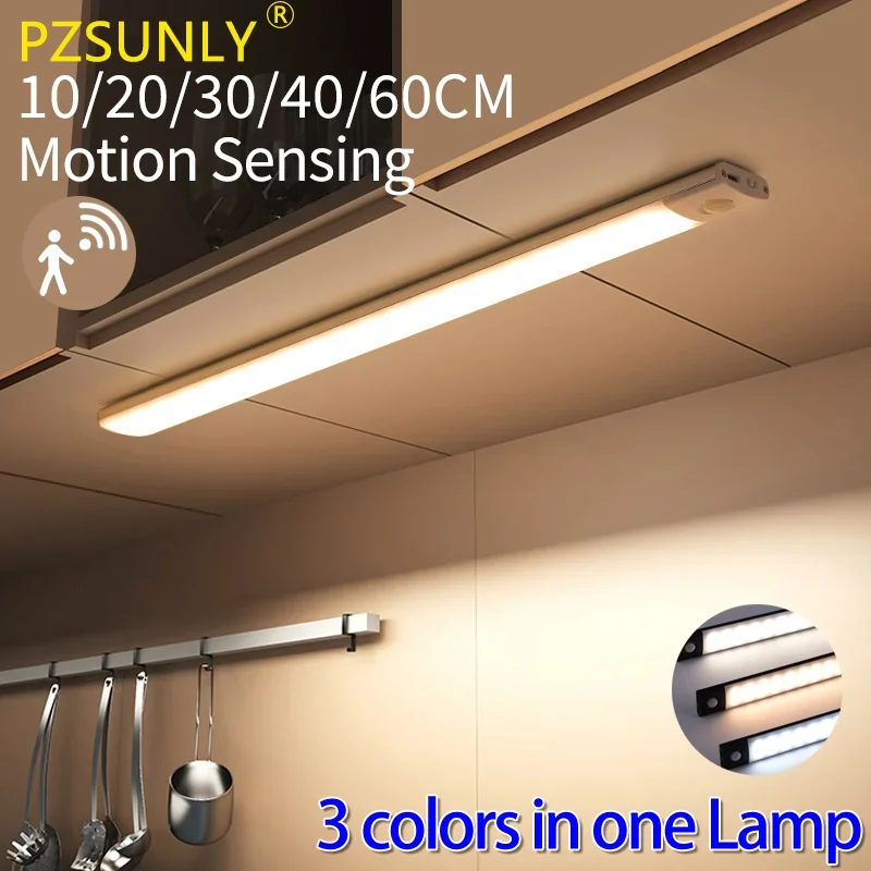 

Cabinet Light USB Rechargeable Motion Sensor Led Three Colors In One Lamp For Kitchen Wardrobe Indoor Lighting 10/20/30/40/50cm