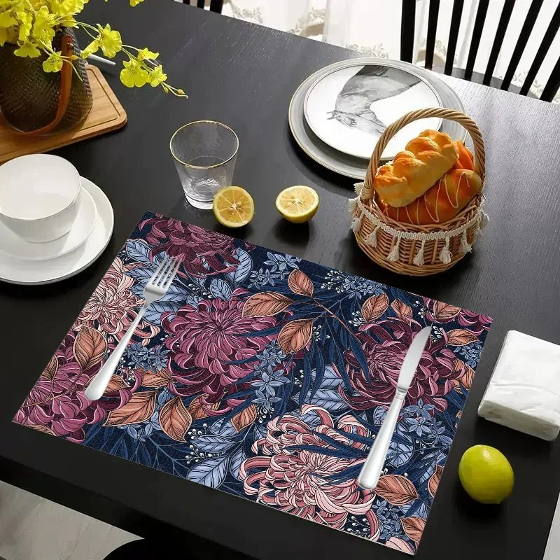 VIKAMA Placemat Watercolor Wildflowers Print, Waterproof Oil-Proof Heat-Resistant Woven Dining Table Mat for Home