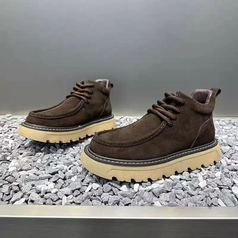 Autum Winter Men Platform Boots Designer Non-slip Motorcycle Boots Lace Up Shoes 2025 New Men's Fashionable Walking Work Boots
