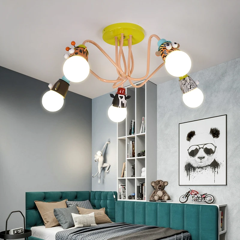 Imagem -06 - Cartoon Pendant Lamps For Kids Quarto Led Zebra Macaco Tigre Girafa Animal Luz Suspensa para Jardim de Infância Bebê Decoração Infantil E27