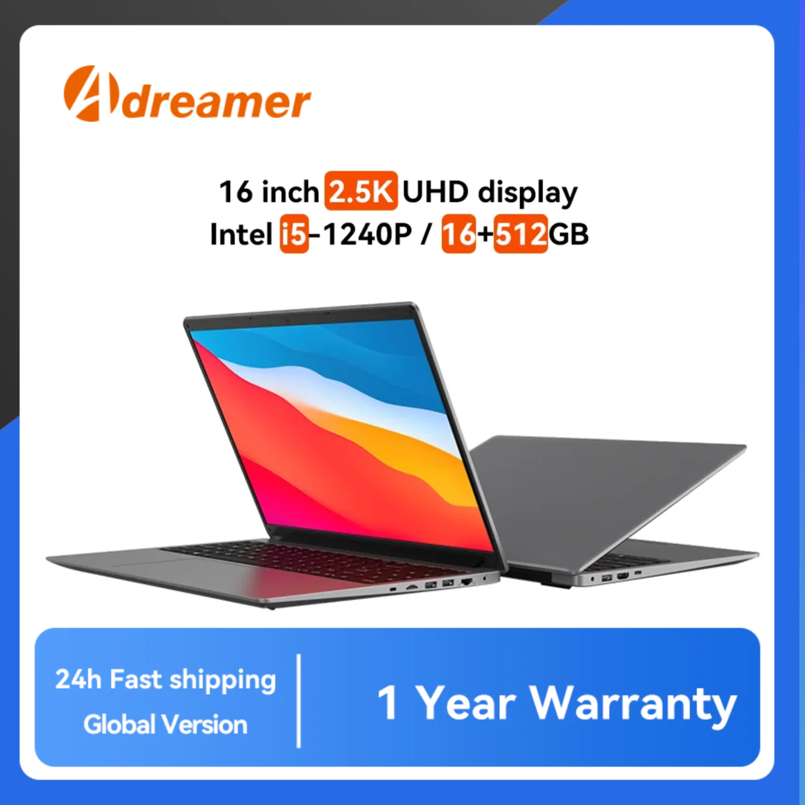 

Ноутбук Adreamer LeoBook 16S, 16 дюймов, 2,5K, 2560x1600, IPS, UHD, ноутбук Intel i5-1240P, 16 ГБ DDR4, 512 ГБ SSD, 55 Втч, Windows 11, компьютер