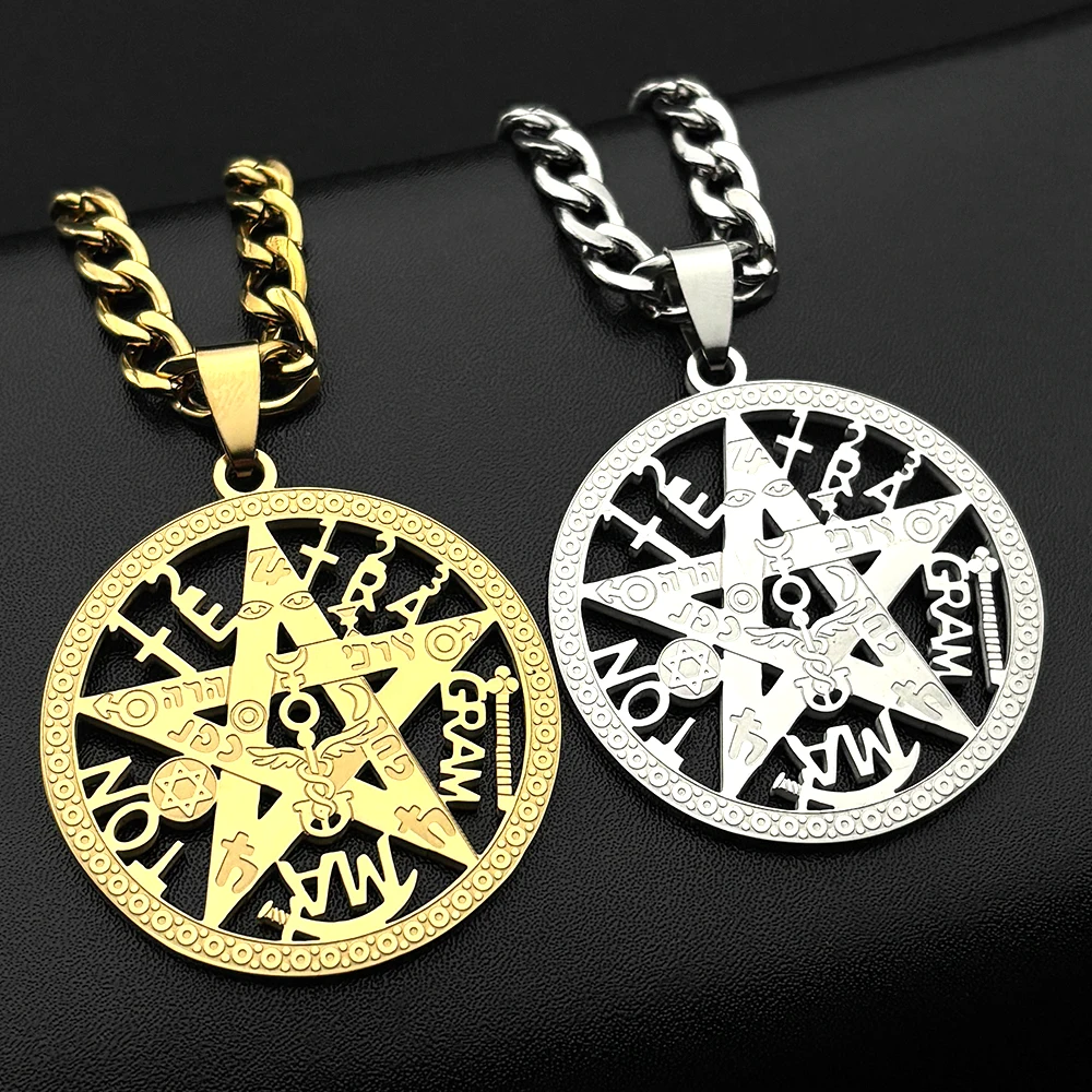 Tetragrammaton Jewish Hebrew Pendant Necklace for Women Men Stainless Steel Gold Color Star Pentagram Amulet Chain Jewelry Gift