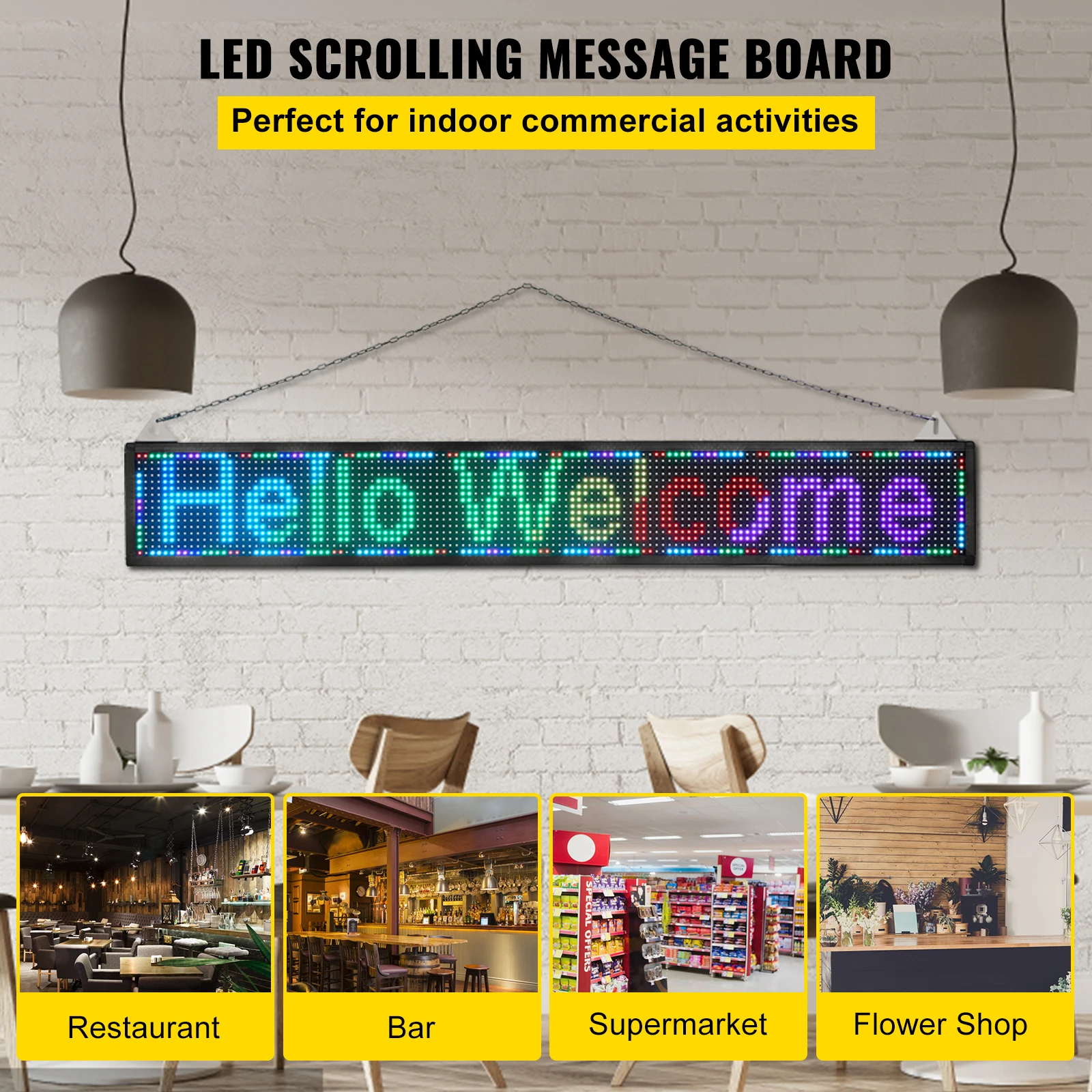 VEVOR Wi-Fi LED Scrolling Sign Full Color P4/P5/P6/P10 DIY Programmable Message Sign Commercial LED Display Board Billboards