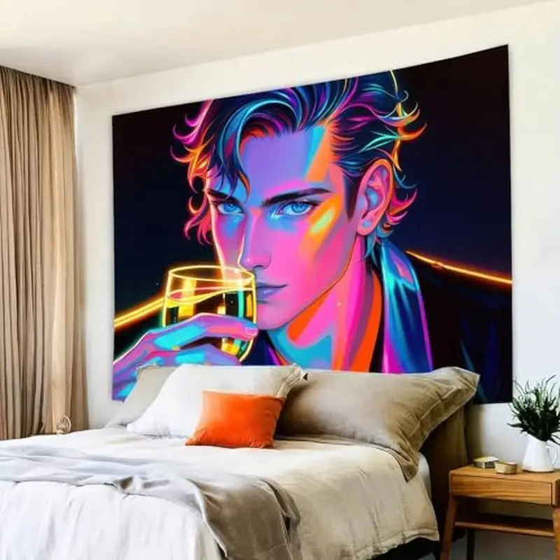VIKAMA Neon Luminous Pop Art Tapestry, Vintage Bar Aesthetics Wall Hanging, Glow in Dark Home Decoration