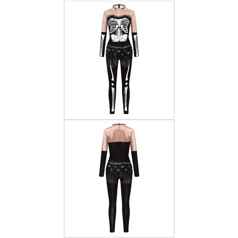 Scary Catsuit Halloween Skeleton Bone Print Costume Women Adult Horror Party Dress Up Jumpsuit Bodysuit Outfit - view 6