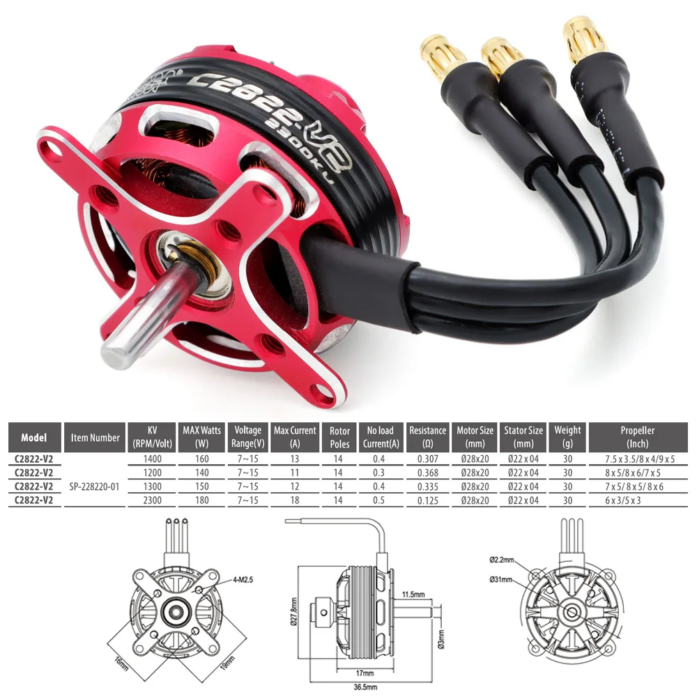 Motor sin escobillas para Dron cuadricóptero de ala fija, SURPASSHOBBY V2, 2822, 2826, 2830, 2834, 2838, 3530, 3536, 3542, 3548, Outrunner