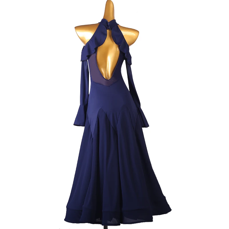 Sukienki konkursowe damskie standardowe z falbankami, odzież treningowa dla pań, długa suknia do walca, sukienka na zawody tańca towarzyskiego, występ taneczny, sceniczna.