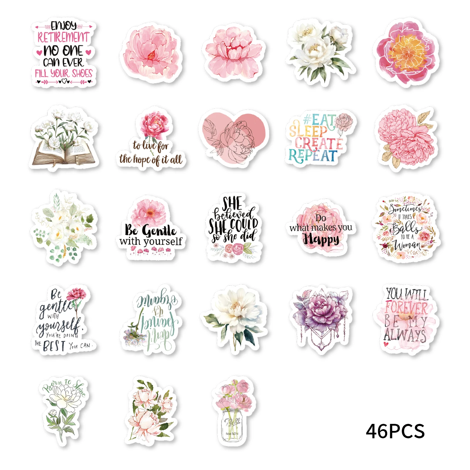 46pcs Peony Flower Language Retro Graffiti Stickers Decorated Notebook Water Cup Suitcase Guitar Classic Toy Scrapbook DIY Decal