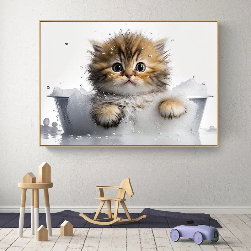 Animal bathing Poster Goat lion giraffe duck cat cat puppy In the bathtub Canvas printing bathroom Wall art decoration paintings