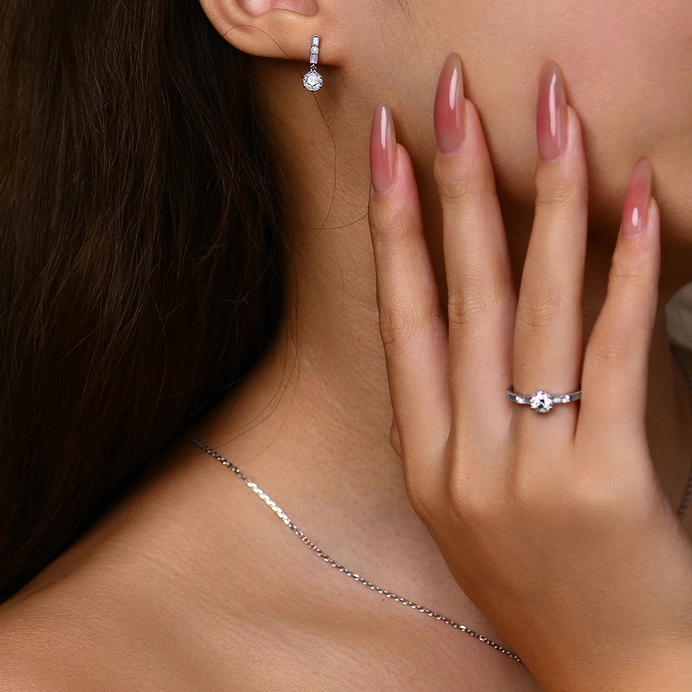 ATTAGEMS New 925 Sterling Silver Original Certified Moissanite Jewelry Sets Moissanite Earrings Rings Necklace Jewelry for Women