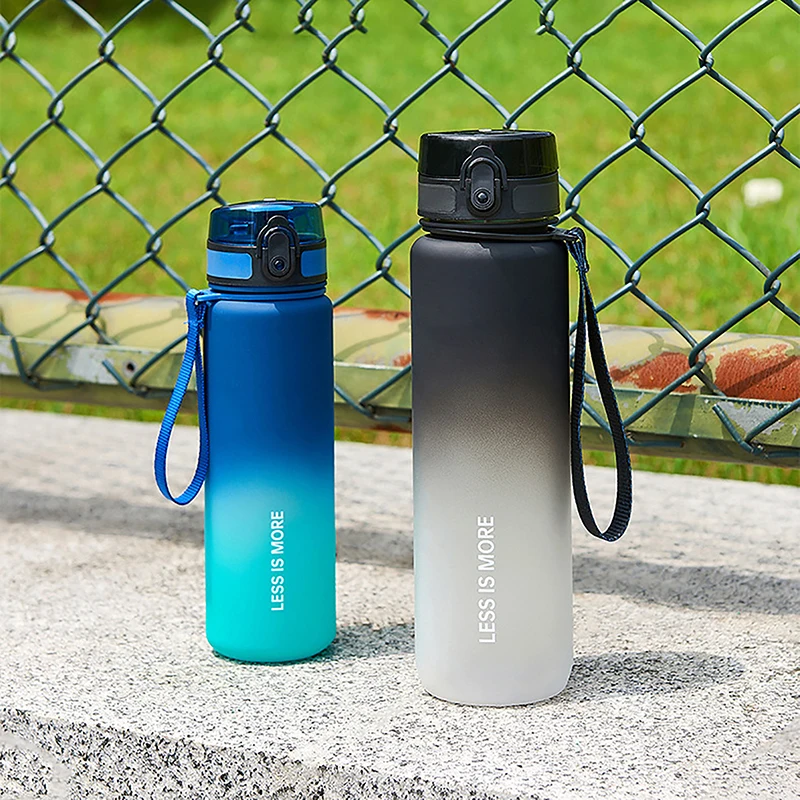 New 500/600/1000ml High-capacity Sports Mug Gradient Frosted Plastic Summer School Pop-top Portable Water Bottle