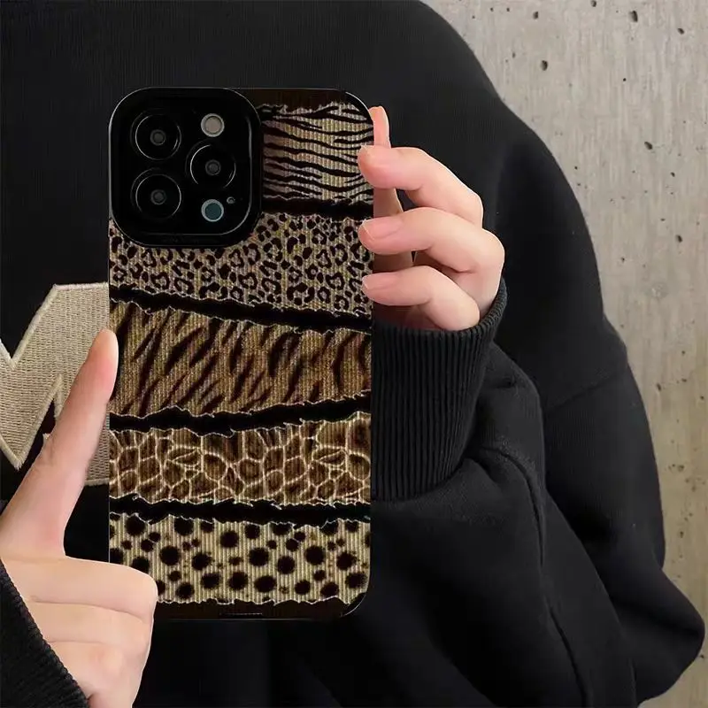 Luxury Patchwork Leopard INS Phone Case for Oppo Reno12 Reno10 Reno8 Reno7 Reno6 Reno5 Reno4 Z F T Pro Plus 4G 5G Back Cover