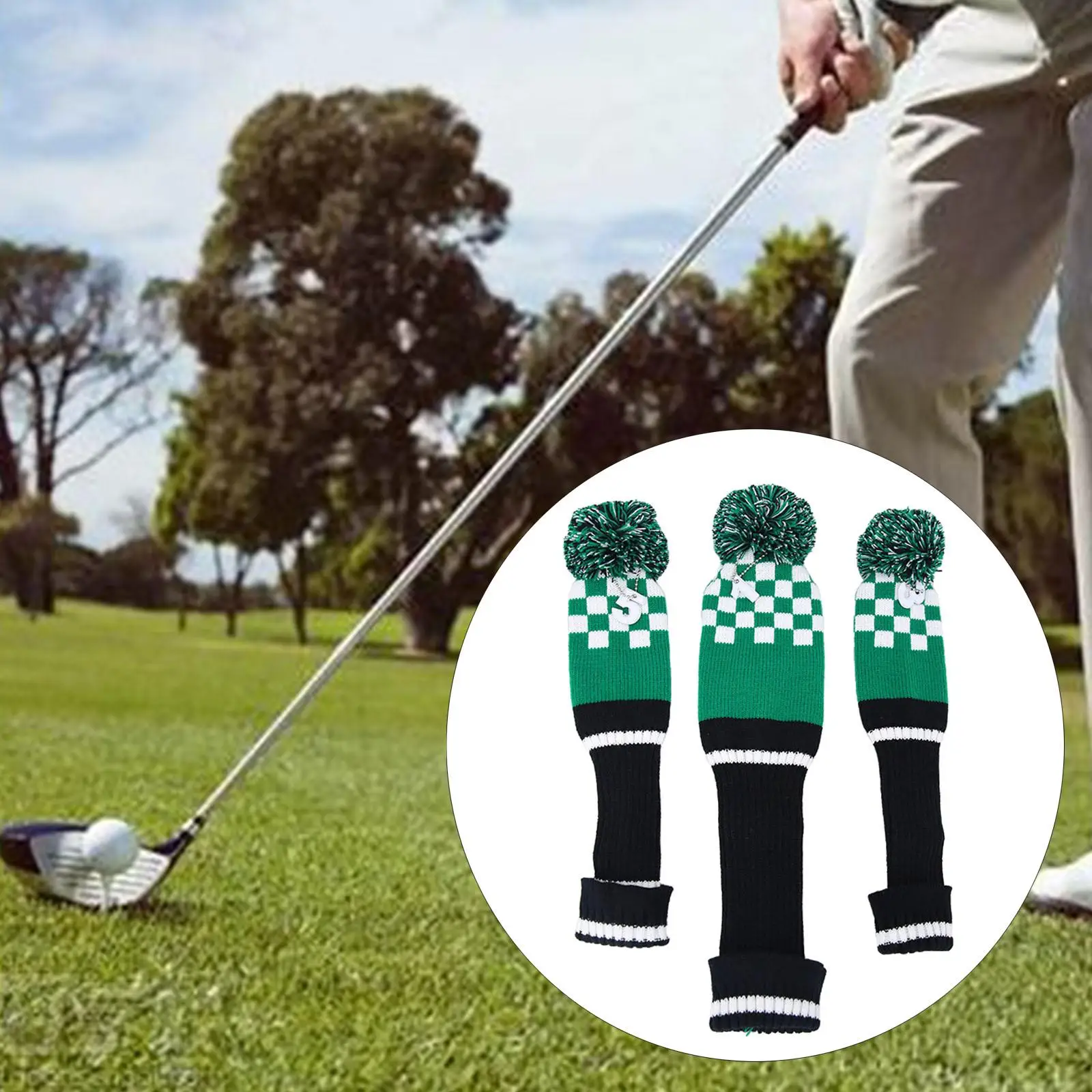 

Вязаные деревянные Чехлы для гольф-клубов, бирки с длинным воротником 1 3 5, зеленые для водителя