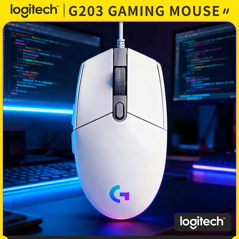 

Игровая мышь Logitech G203, проводная, 200-8000 DPI, RGB-подсветка, 6 кнопок, отклик 1 мс, кабель 2,1 м, эргономичный дизайн рукоятки
