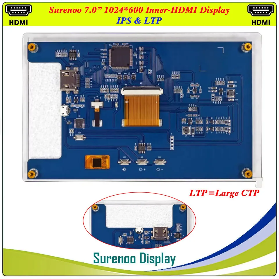 7,0 "7 pulgadas 1024*600 interior Compatible con HDMI IPS LCD módulo Monitor pantalla USB Panel táctil capacitivo para RaspBerry Pi