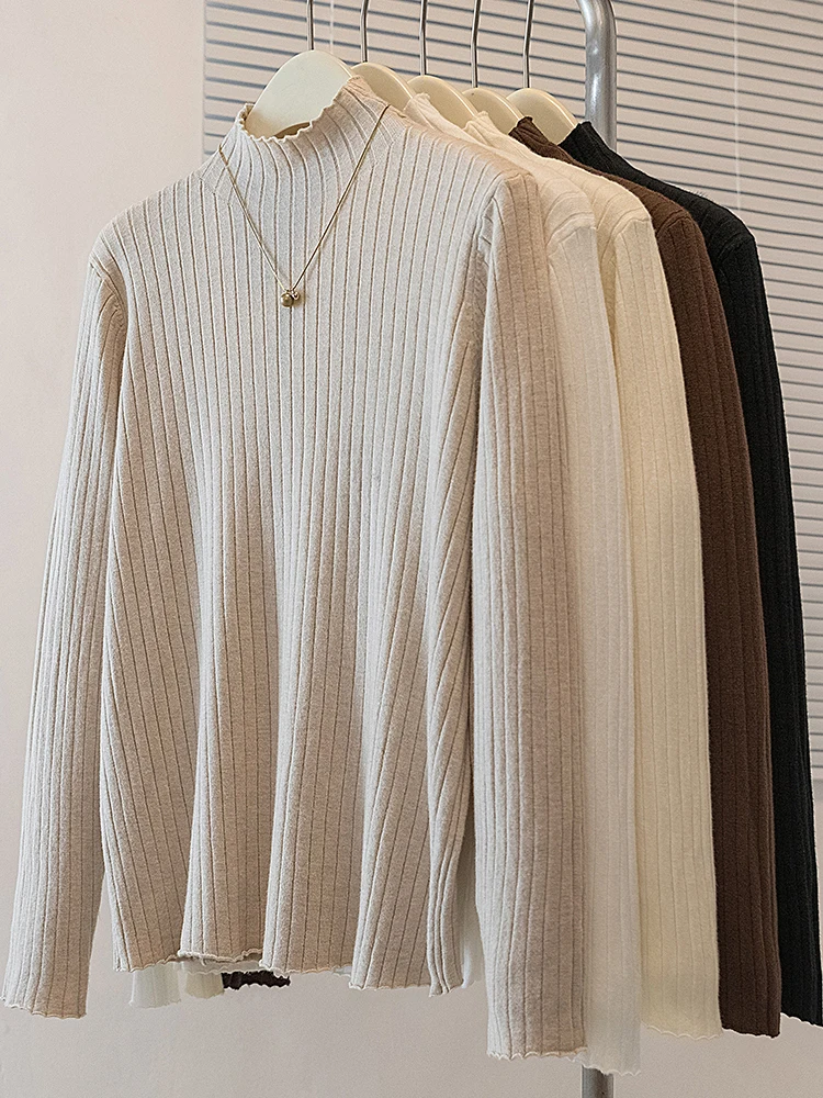 

Трикотаж больших размеров Long Sve f, женская внутренняя одежда с высоким воротником, полосатый утягивающий базовый топ, модный осенне-зимний новый сле