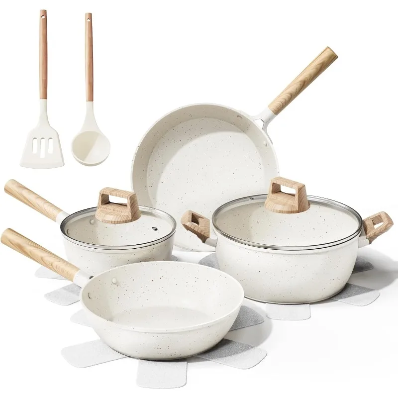 

11 Pcs Pots and Pans Set Non Stick with Large Capacity, Ceramic Cookware Set with Utensils, Healthy and Non Toxic