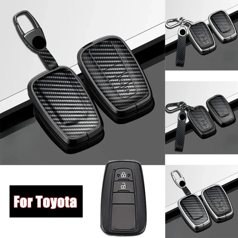 

Aluminum Alloy Carbon Fiber Car Key Fob Case Cover For Toyota Camry C-HR Prius 86 Land Cruiser Prado LC150 RAV4 Avalon Corolla