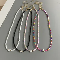 Handmade Necklace for Girl and Women Colorful Seed Beads Cute Romantic Choker Jewelry Gift for Friend White Black Fashion