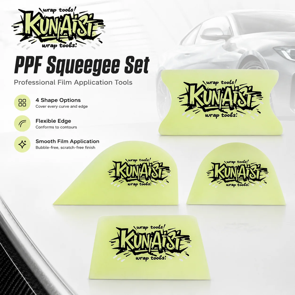 KUNAISI TPU Cow Tendon Squeegee, Car PPF Invisible Film Application Tool, Moderate Soft Hardness Scraper for Water Drain & Edge