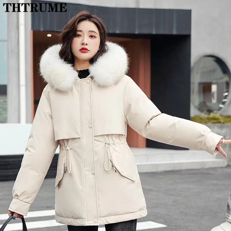 Elegant Hooded Liner Parka Fashion Autumn Winter Thick Long Sleeve 2024 New Coats Clothing Casual Fur Collar Wool Zipper Parkas