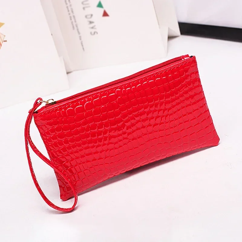 New Women Crocodile Pattern PU Long Wallet Litchi Grain Coin Purse Female Bag Wrist Bags Zipper Phone Pocket Credit Card Holder