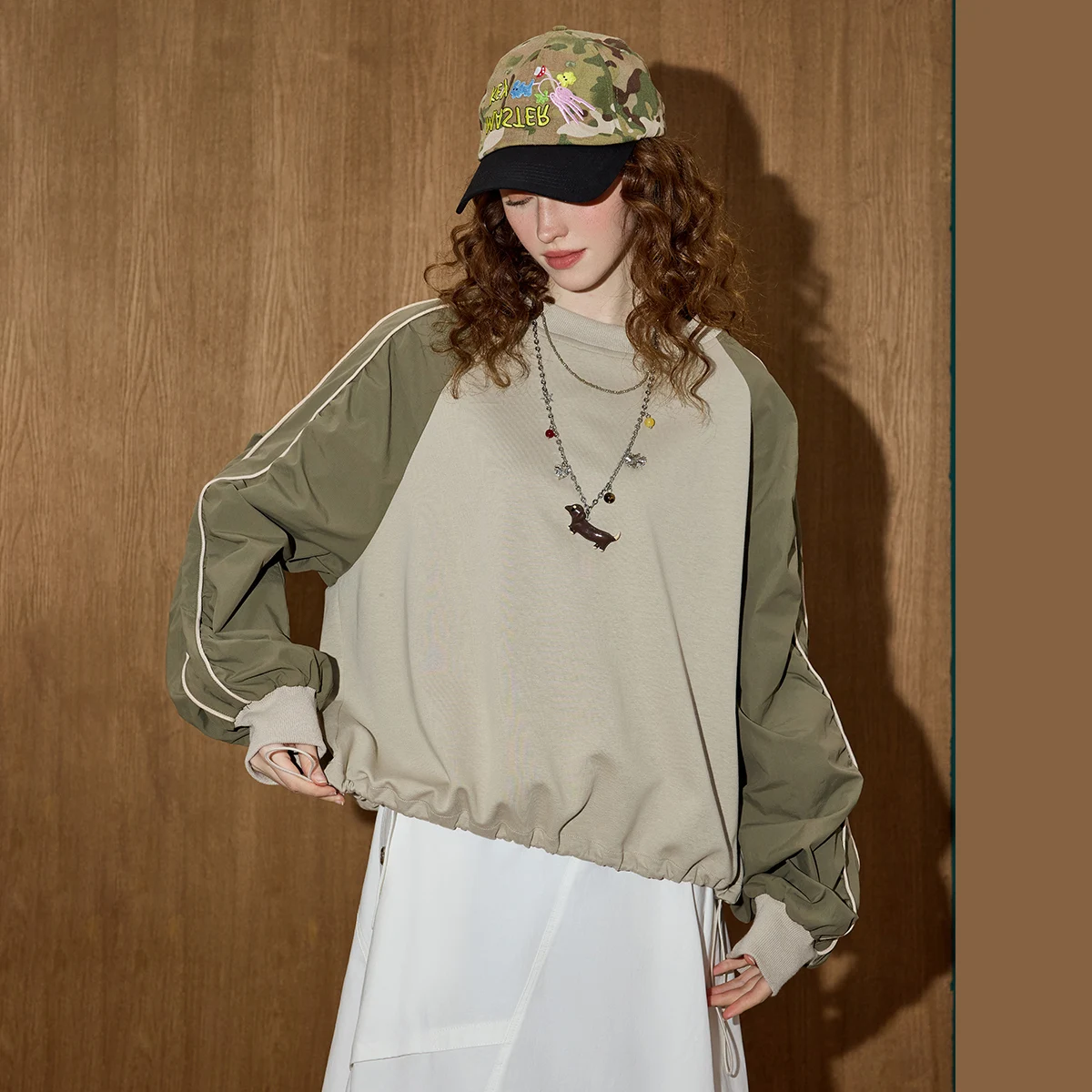 2025, herfst dames kleurblok patchwork hoodie, oversized casual trui, verstelbare manchetten, losvallend streetwear sweatshirt