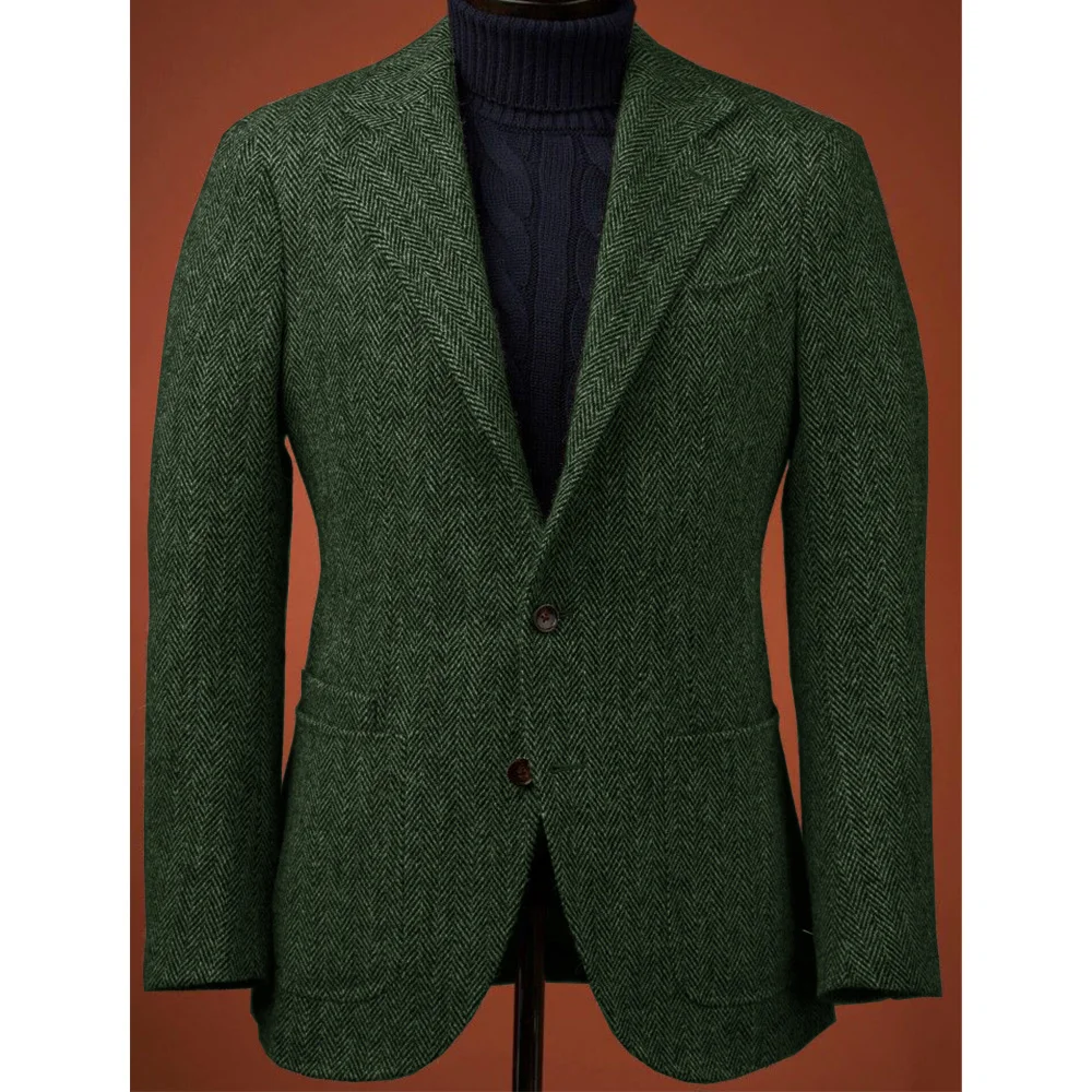 Mens Wool Blend Suit Jacket Single Breasted Business Blazer Casual Jacket Fashion Herringbone Slim Fit Comfortable Elegant Mens