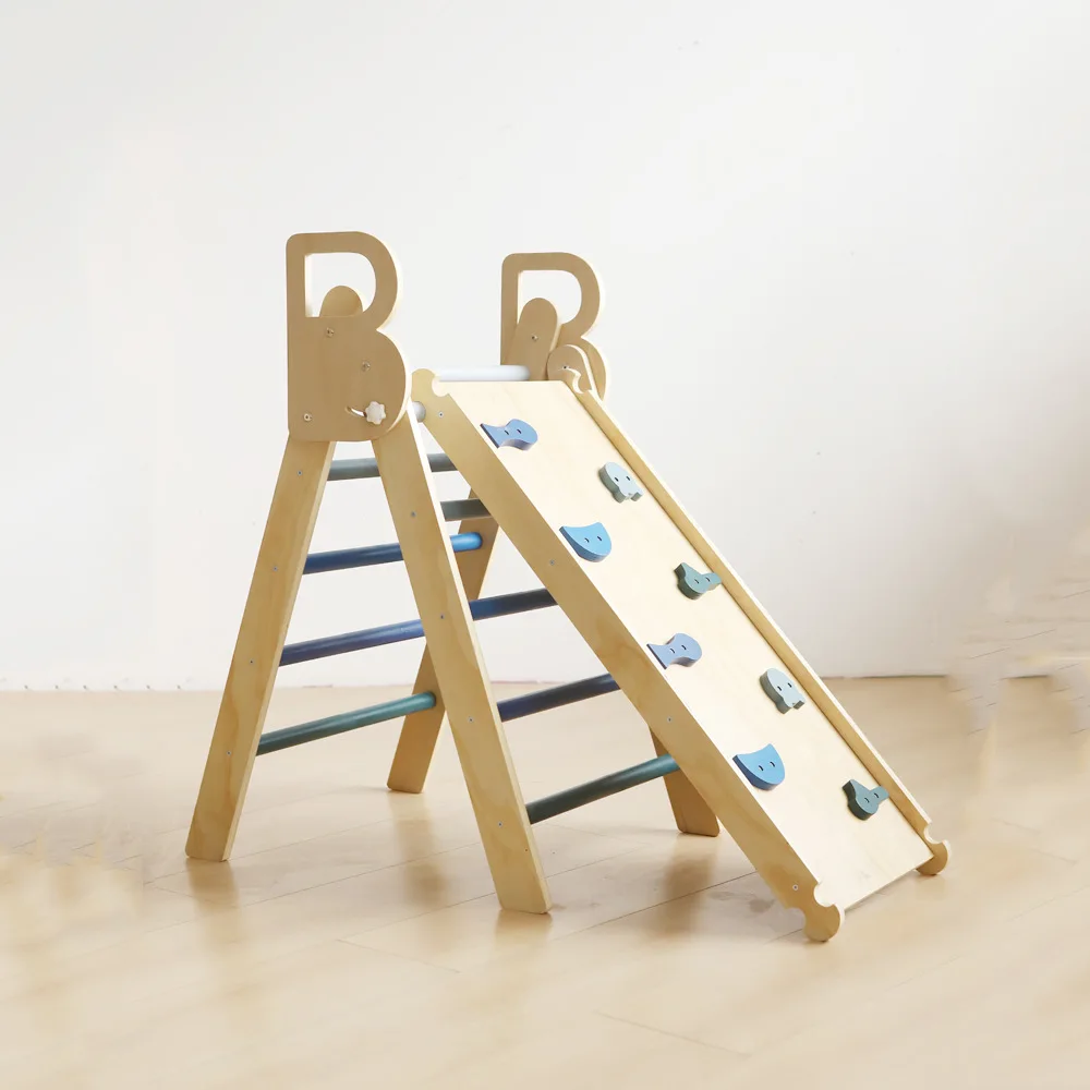 Arched Door Ladder With Sliding Ramp Foldable Toddler Climbing Toy Wooden Montessori Climbing Frame Set